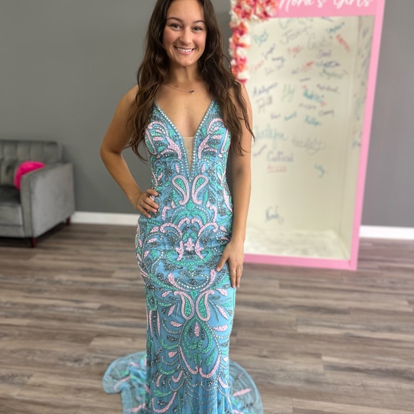 Jovani Dresses & Skirts - Jovani Turquoise and Pink Prom Dress